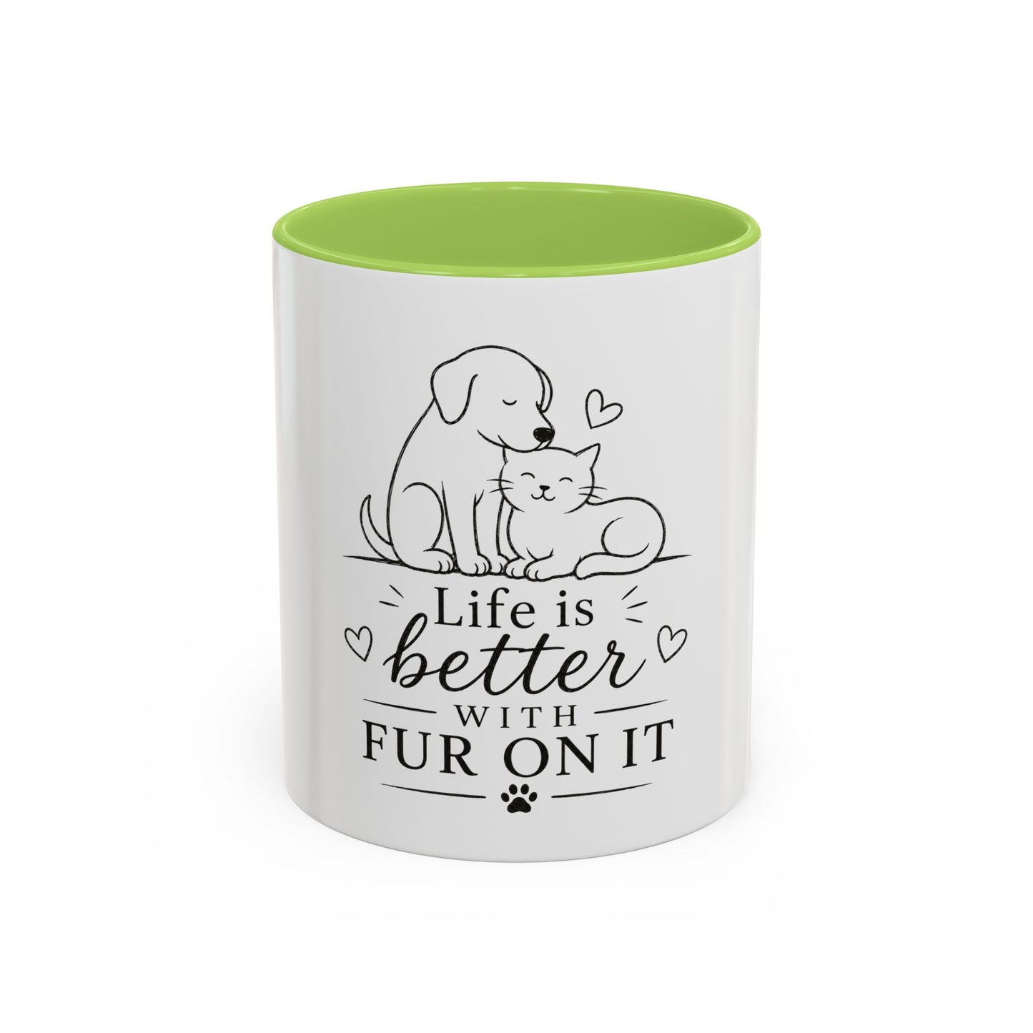 Life Is Better With Fur On It Mug | Cat and Dog Illustration Coffee Mug