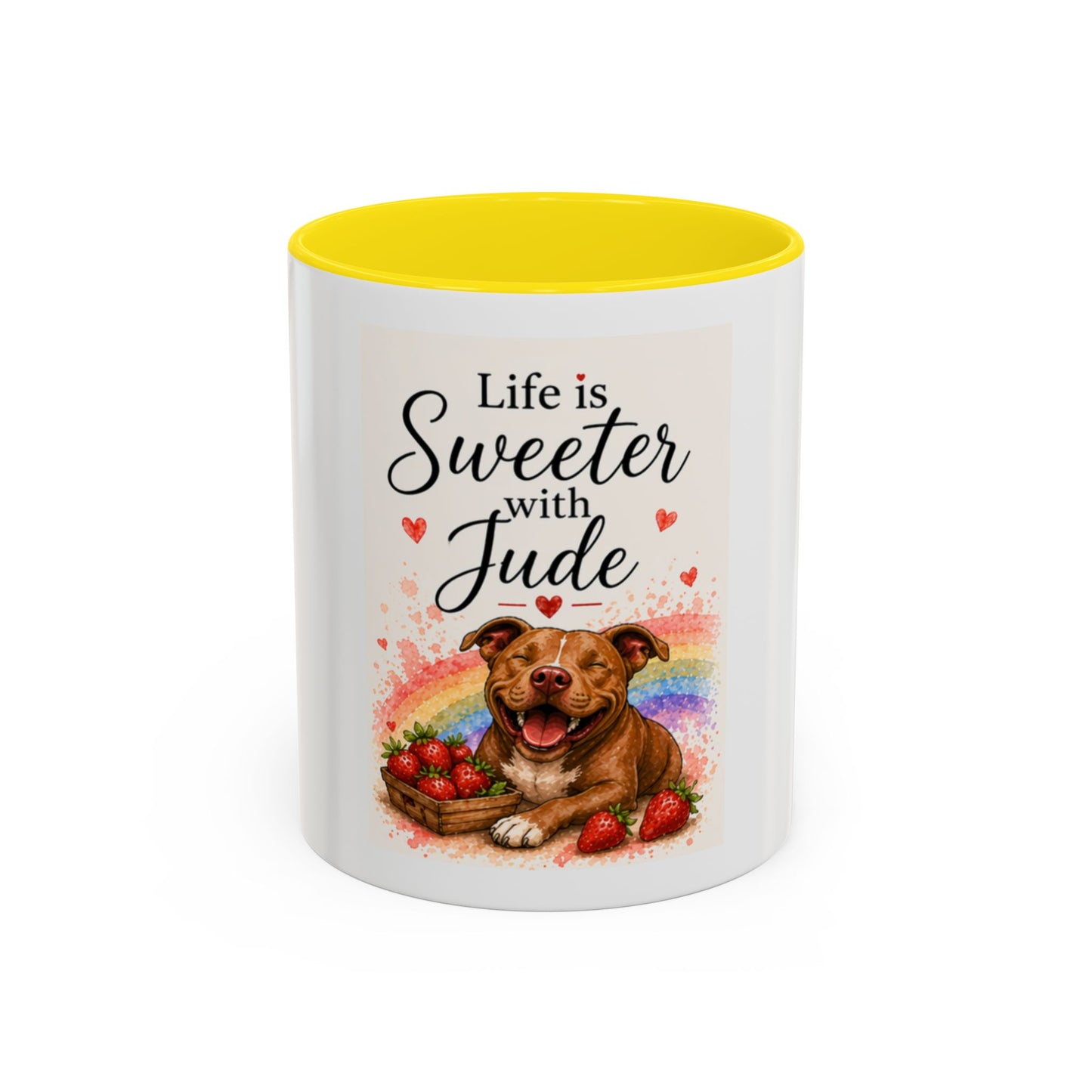 Life Is Sweeter With Jude Accent Coffee Mug | Paw print, rainbow