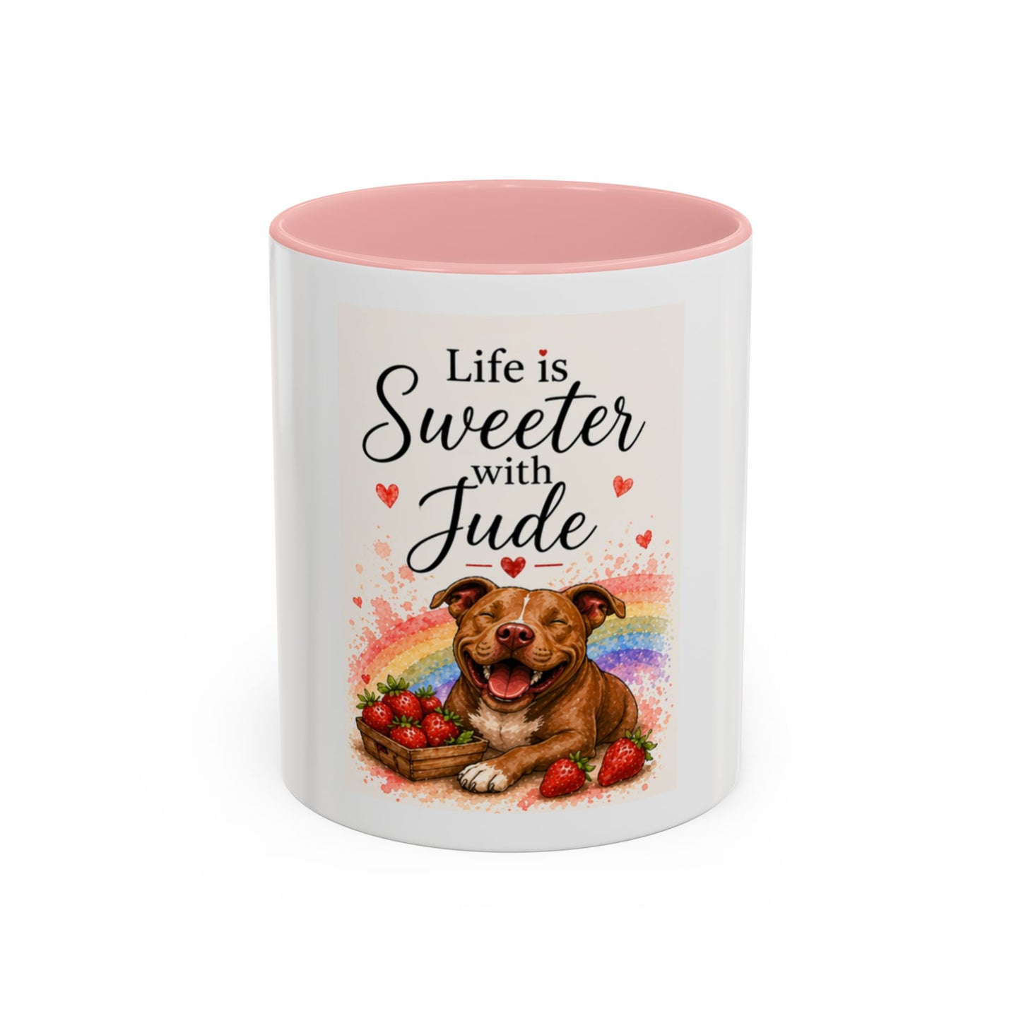 Life Is Sweeter With Jude Accent Coffee Mug | Paw print, rainbow