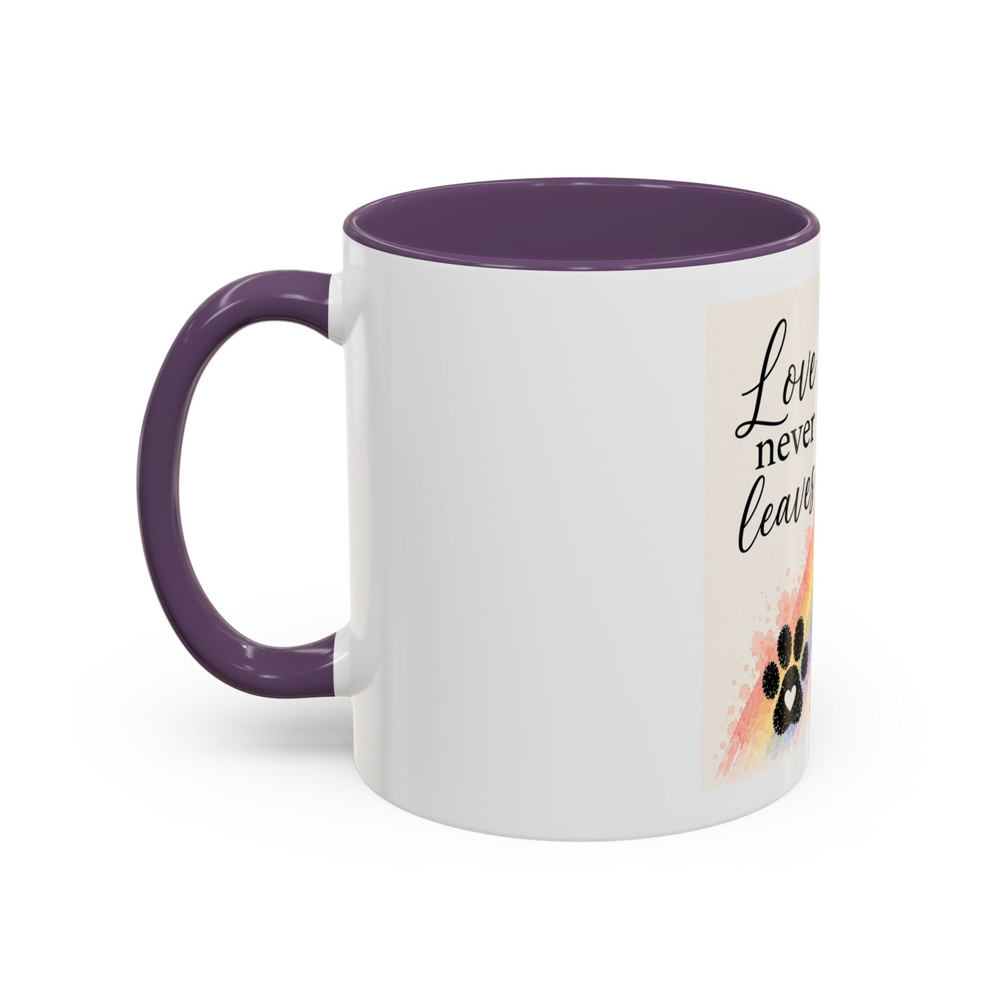 Love Never Leaves Accent Coffee Mug | Paw print, rainbow