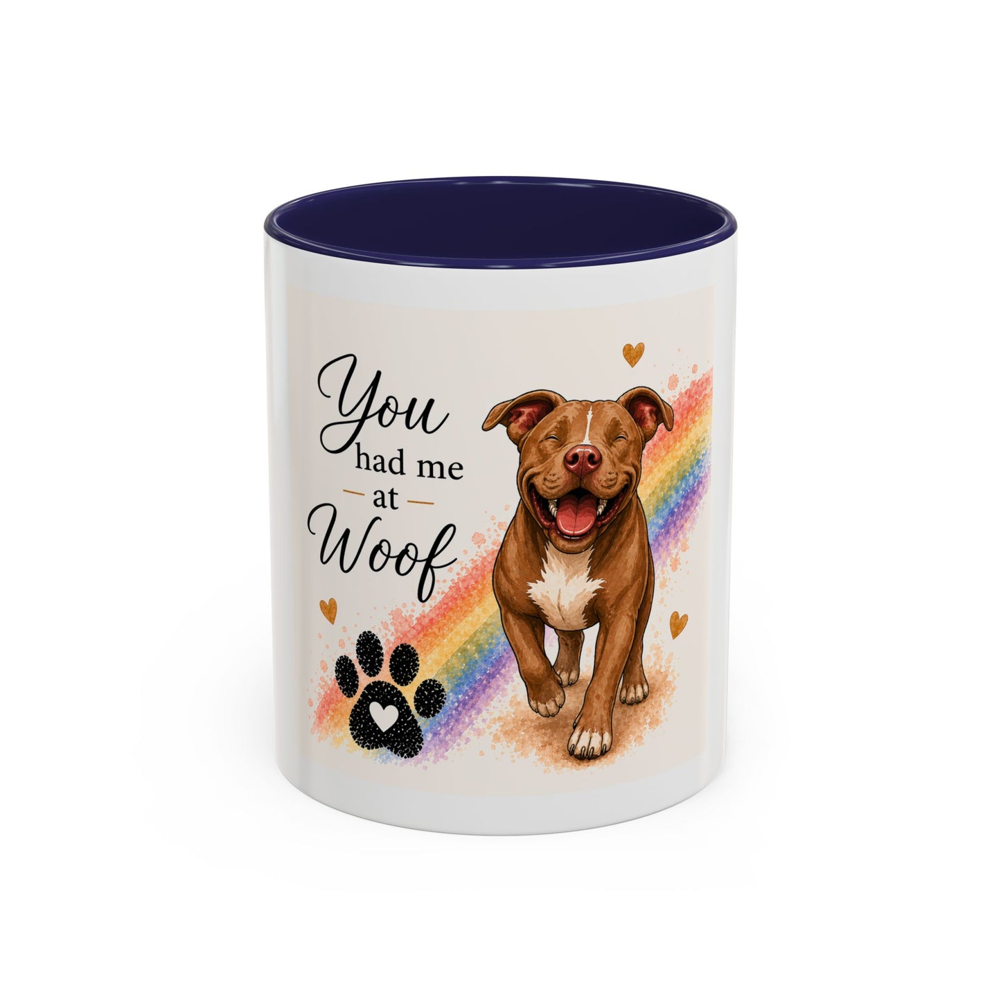 You Had Me At Woof Accent Coffee Mug | Paw print, rainbow