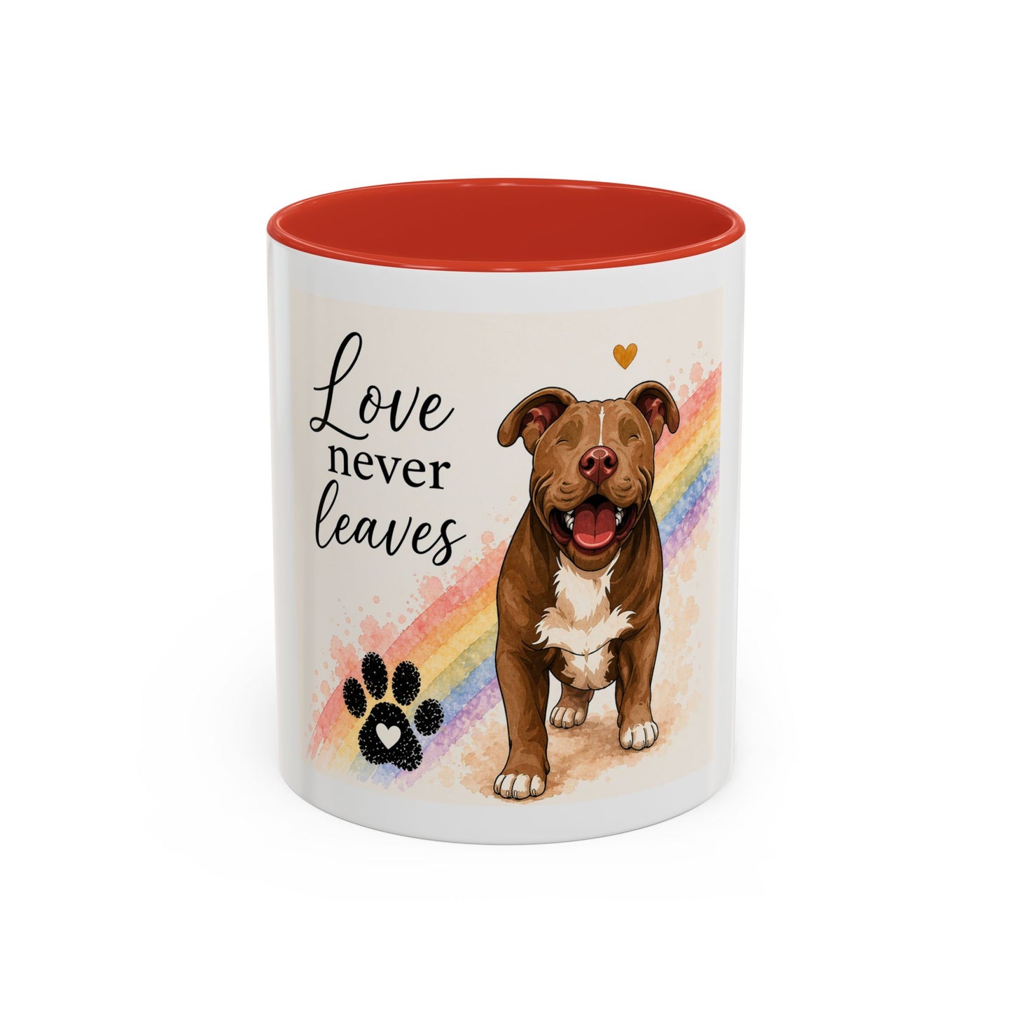 Love Never Leaves Accent Coffee Mug | Paw print, rainbow