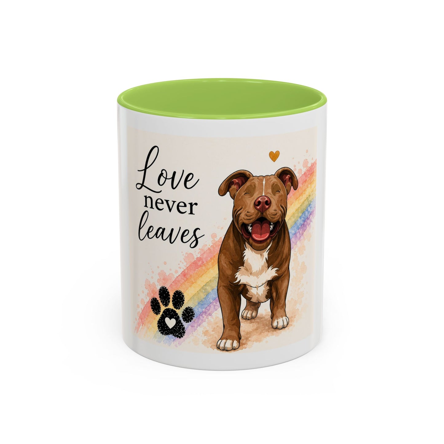 Love Never Leaves Accent Coffee Mug | Paw print, rainbow