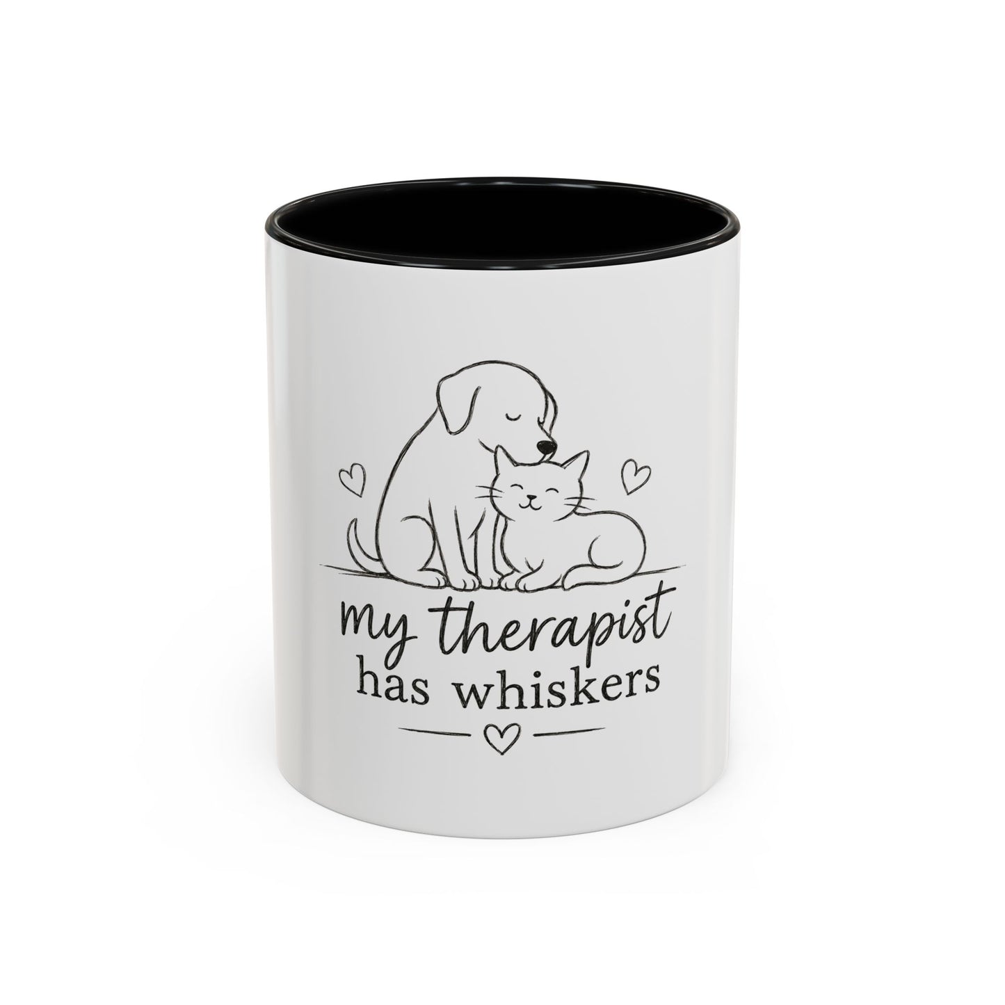 My Therapist Has Whiskers Mug | Cat and Dog Illustration Coffee Mug