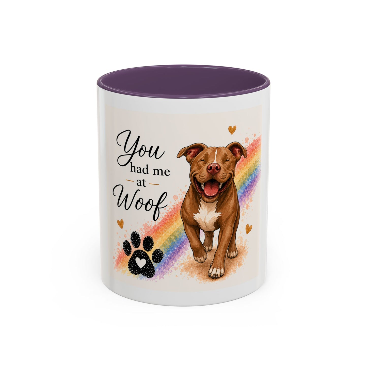 You Had Me At Woof Accent Coffee Mug | Paw print, rainbow