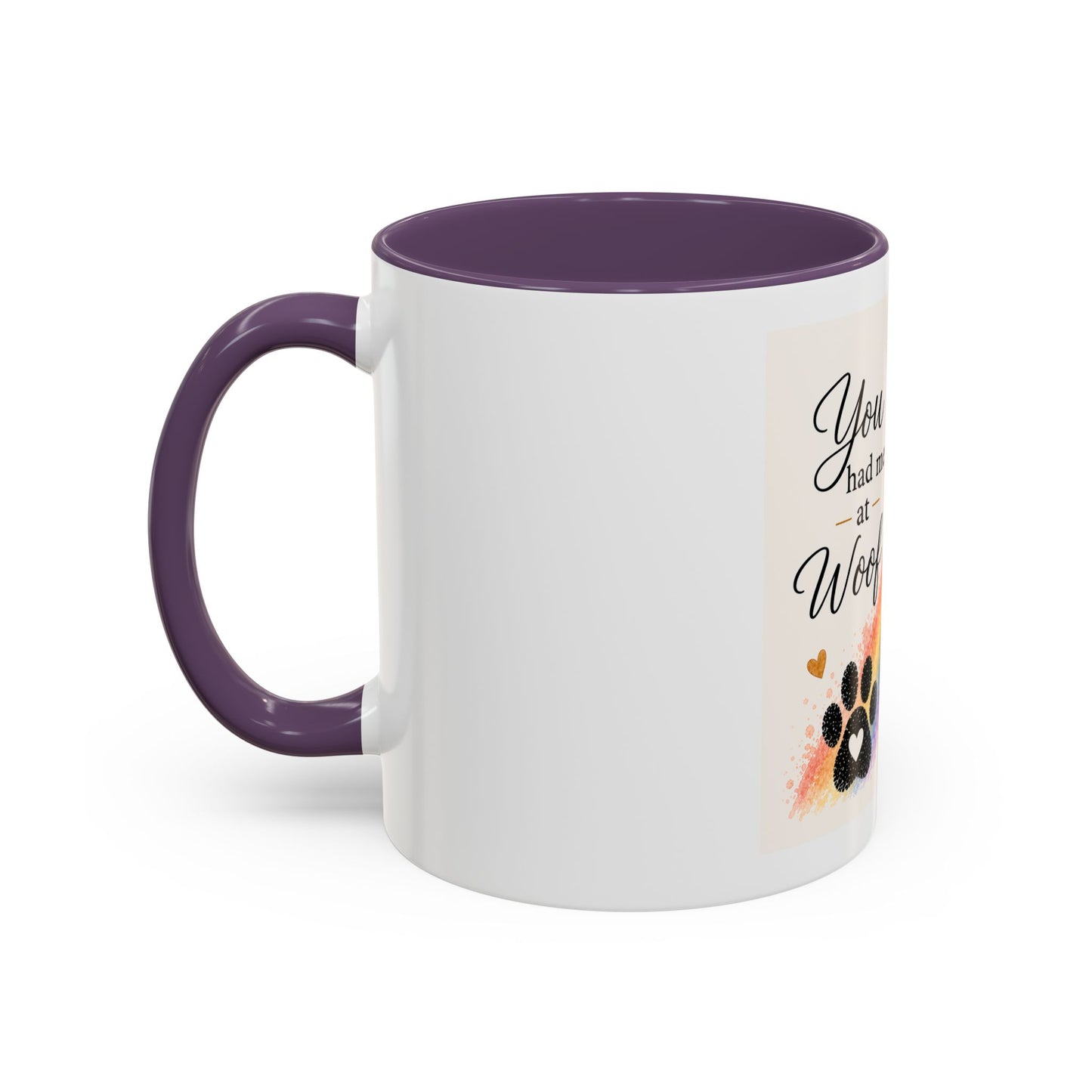 You Had Me At Woof Accent Coffee Mug | Paw print, rainbow