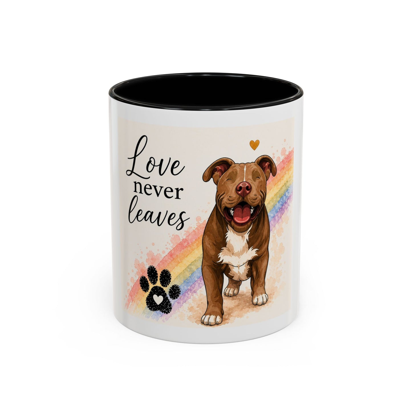 Love Never Leaves Accent Coffee Mug | Paw print, rainbow