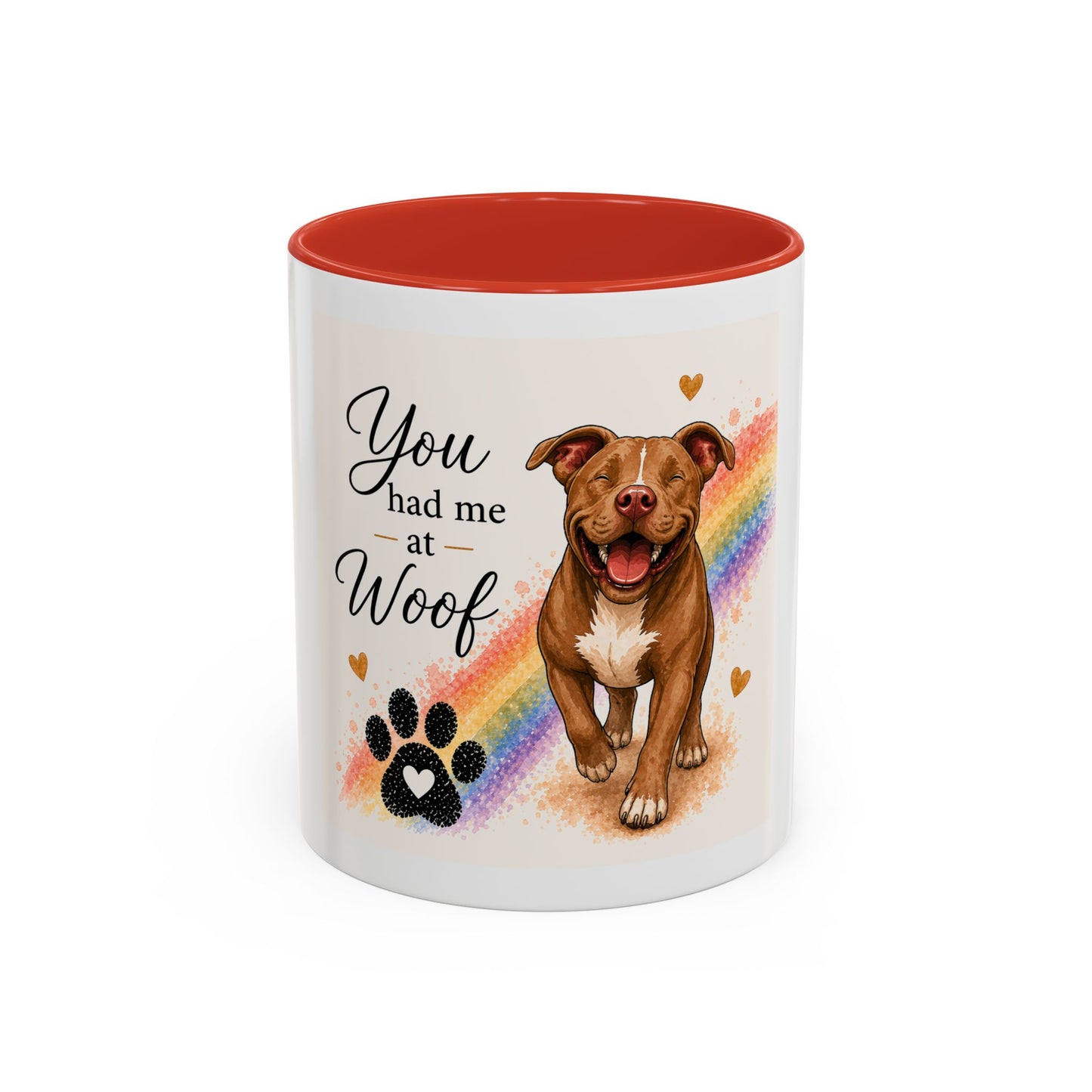You Had Me At Woof Accent Coffee Mug | Paw print, rainbow