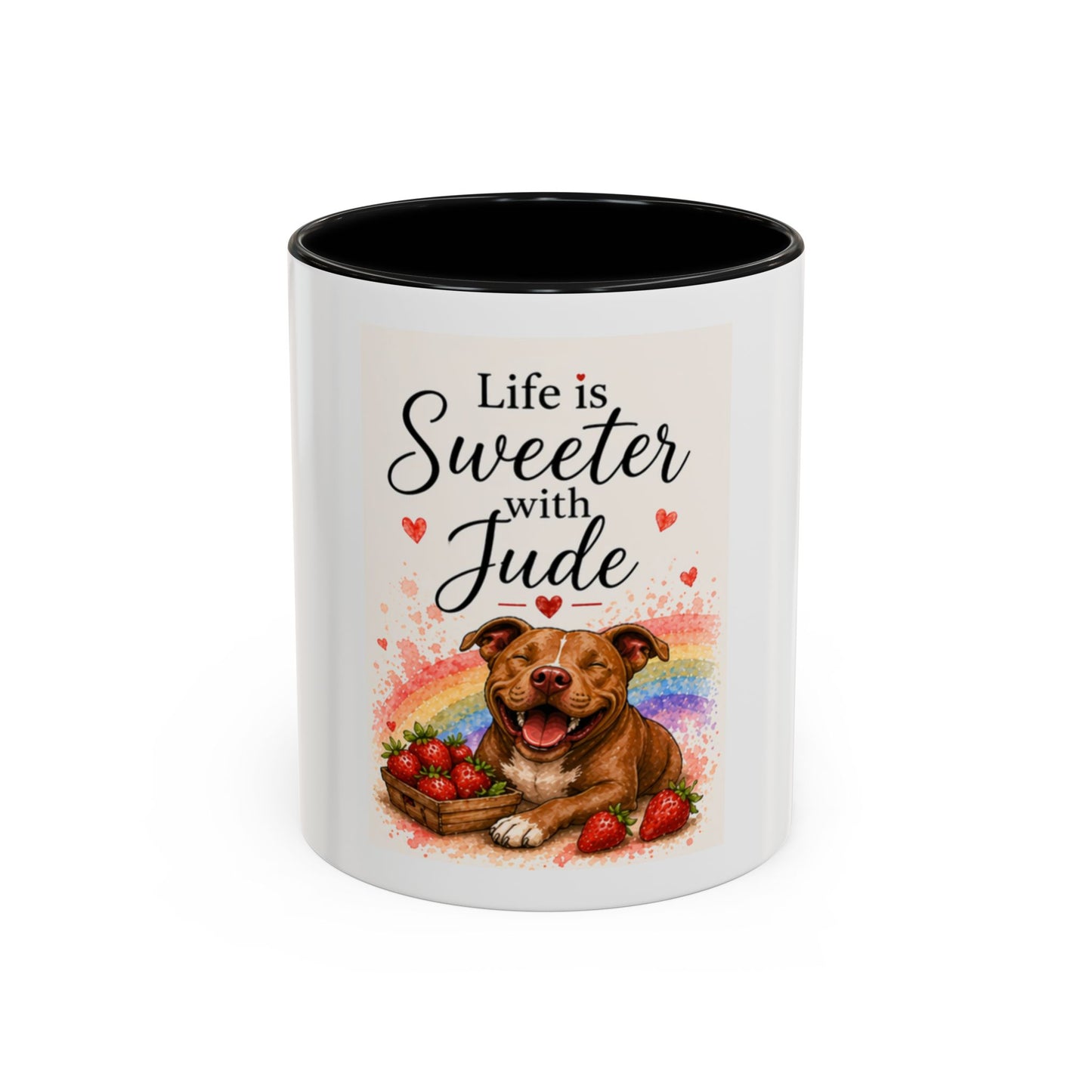 Life Is Sweeter With Jude Accent Coffee Mug | Paw print, rainbow