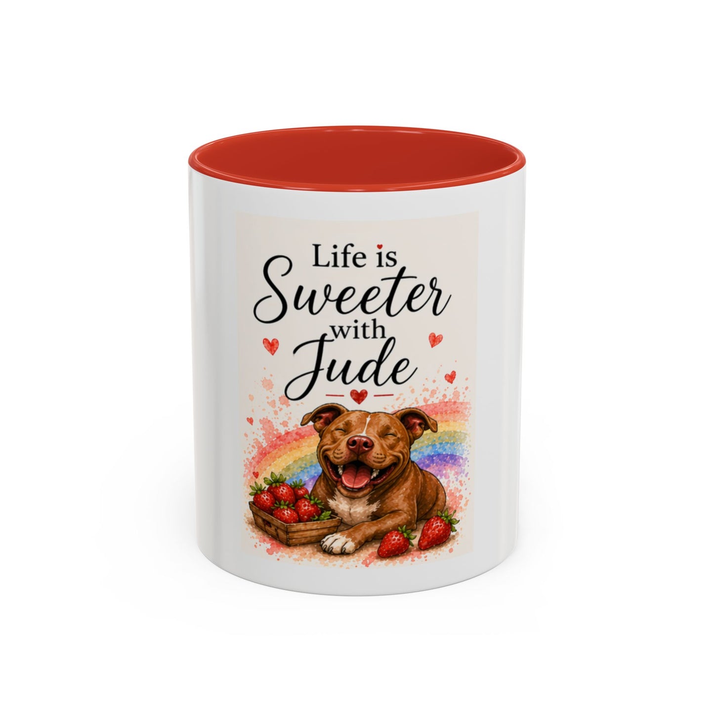 Life Is Sweeter With Jude Accent Coffee Mug | Paw print, rainbow