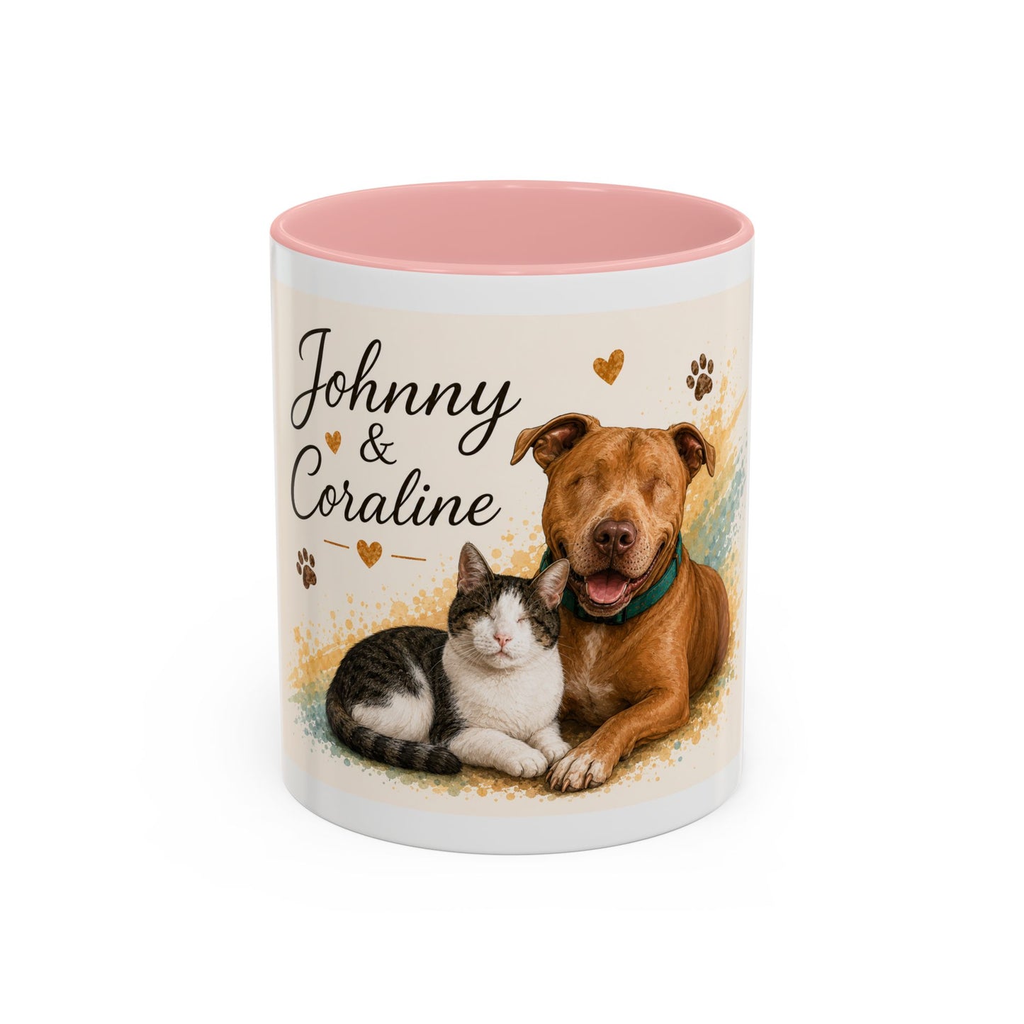 Johnny & Coraline Accent Coffee Mug | Paw print, rainbow