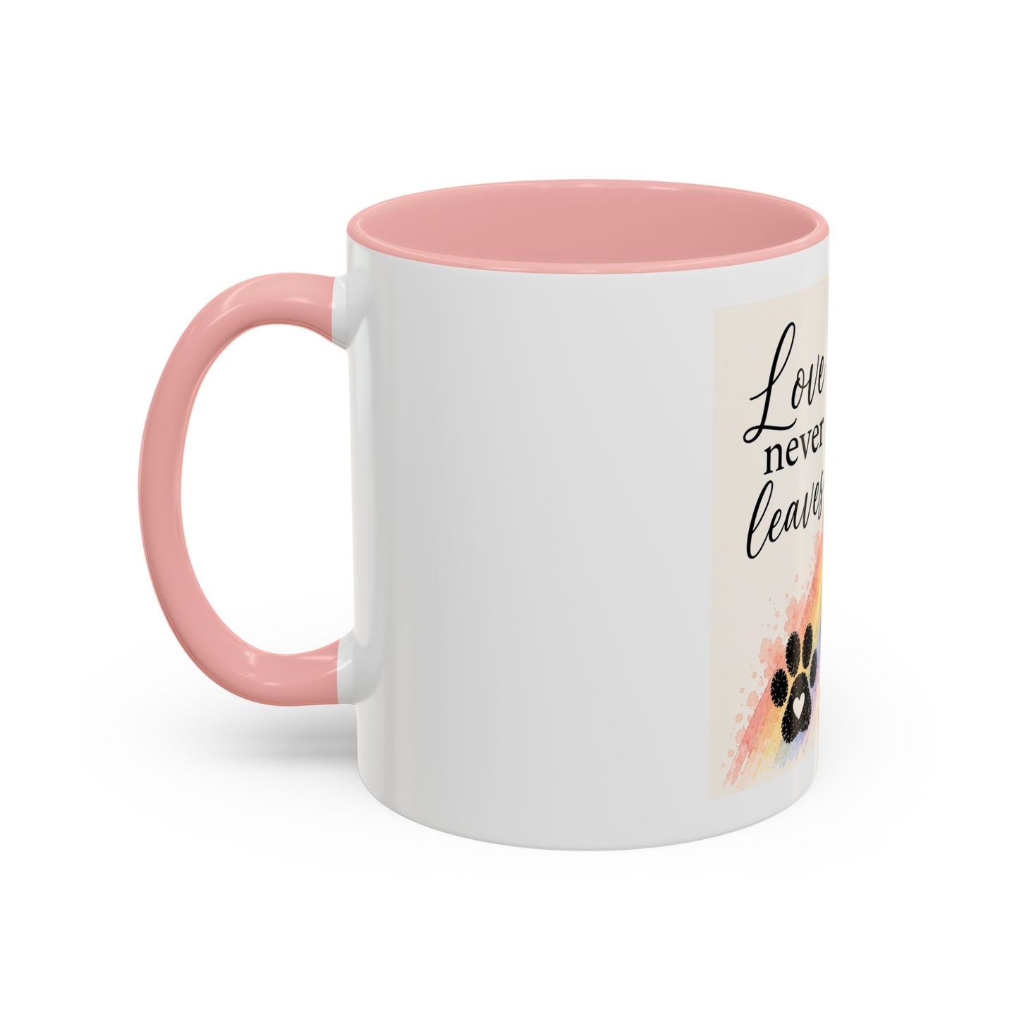 Love Never Leaves Accent Coffee Mug | Paw print, rainbow