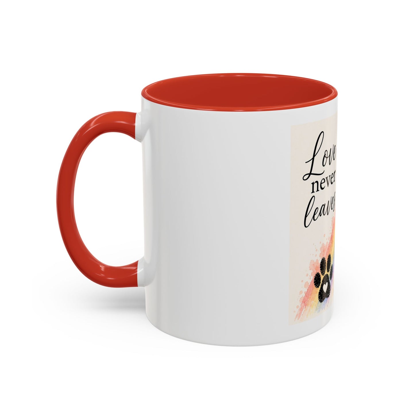 Love Never Leaves Accent Coffee Mug | Paw print, rainbow