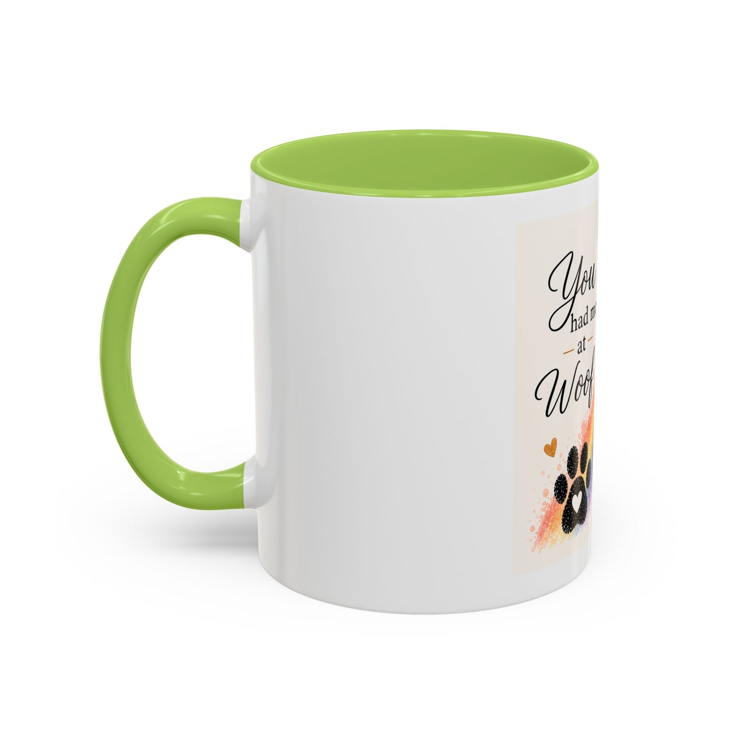 You Had Me At Woof Accent Coffee Mug | Paw print, rainbow
