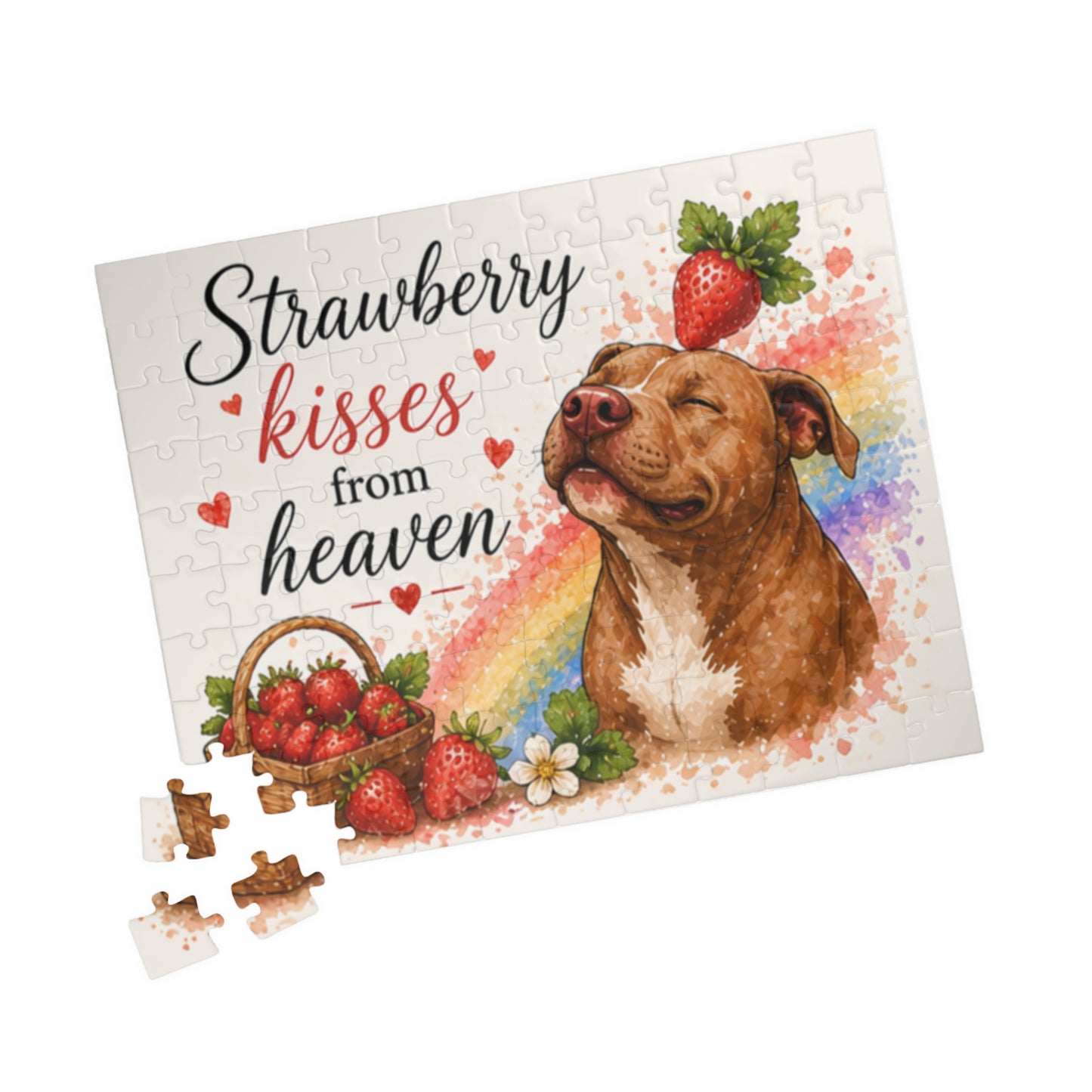 Strawberry Kisses From Heaven Jude Memorial Puzzle — Heartfelt Pet Tribute Jigsaw (110–1014 pcs)