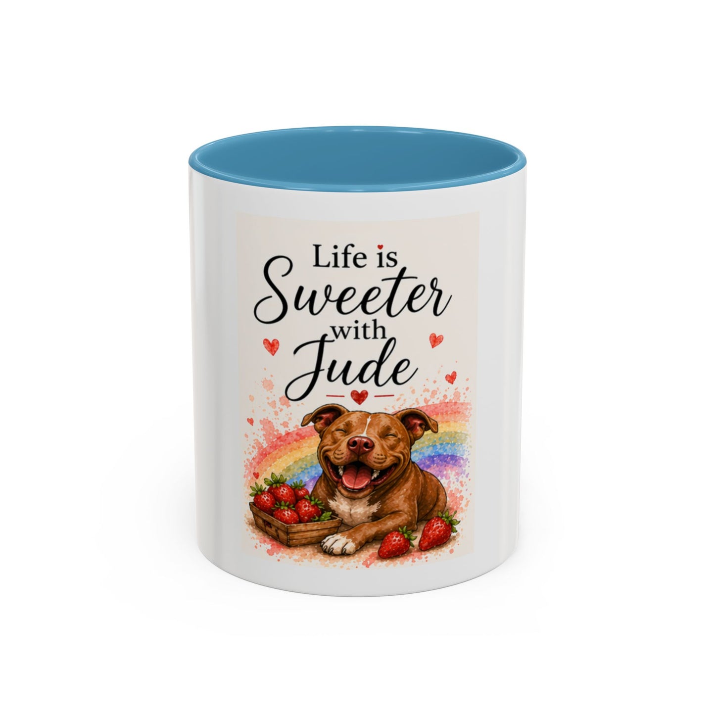 Life Is Sweeter With Jude Accent Coffee Mug | Paw print, rainbow