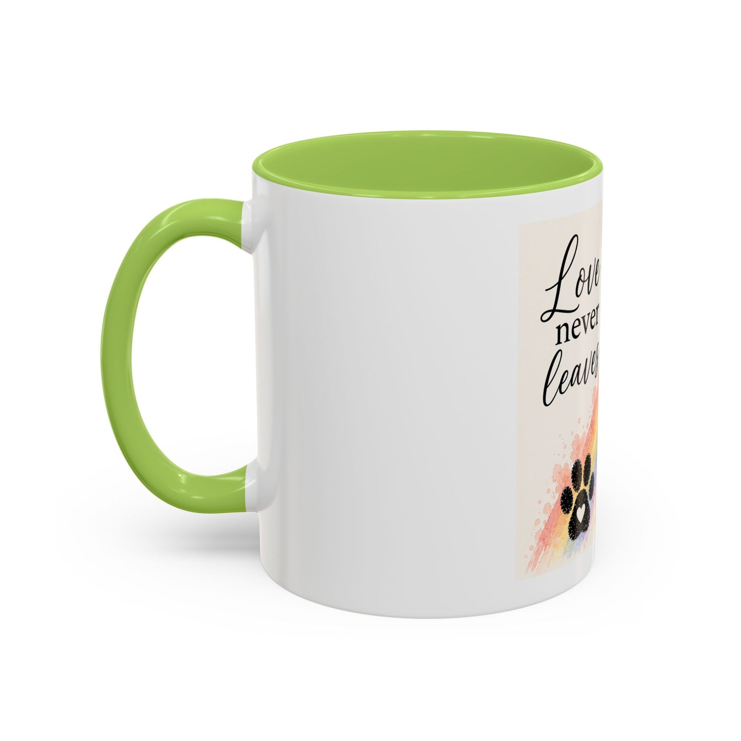 Love Never Leaves Accent Coffee Mug | Paw print, rainbow