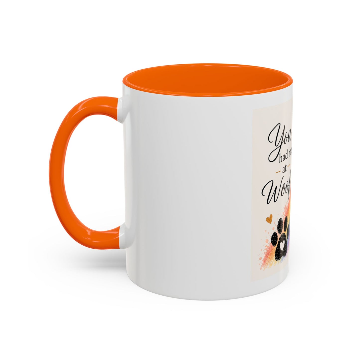 You Had Me At Woof Accent Coffee Mug | Paw print, rainbow