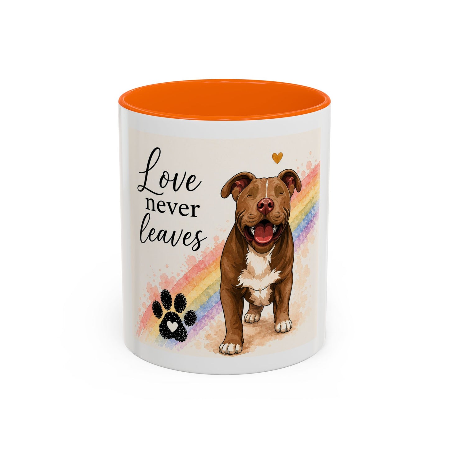 Love Never Leaves Accent Coffee Mug | Paw print, rainbow