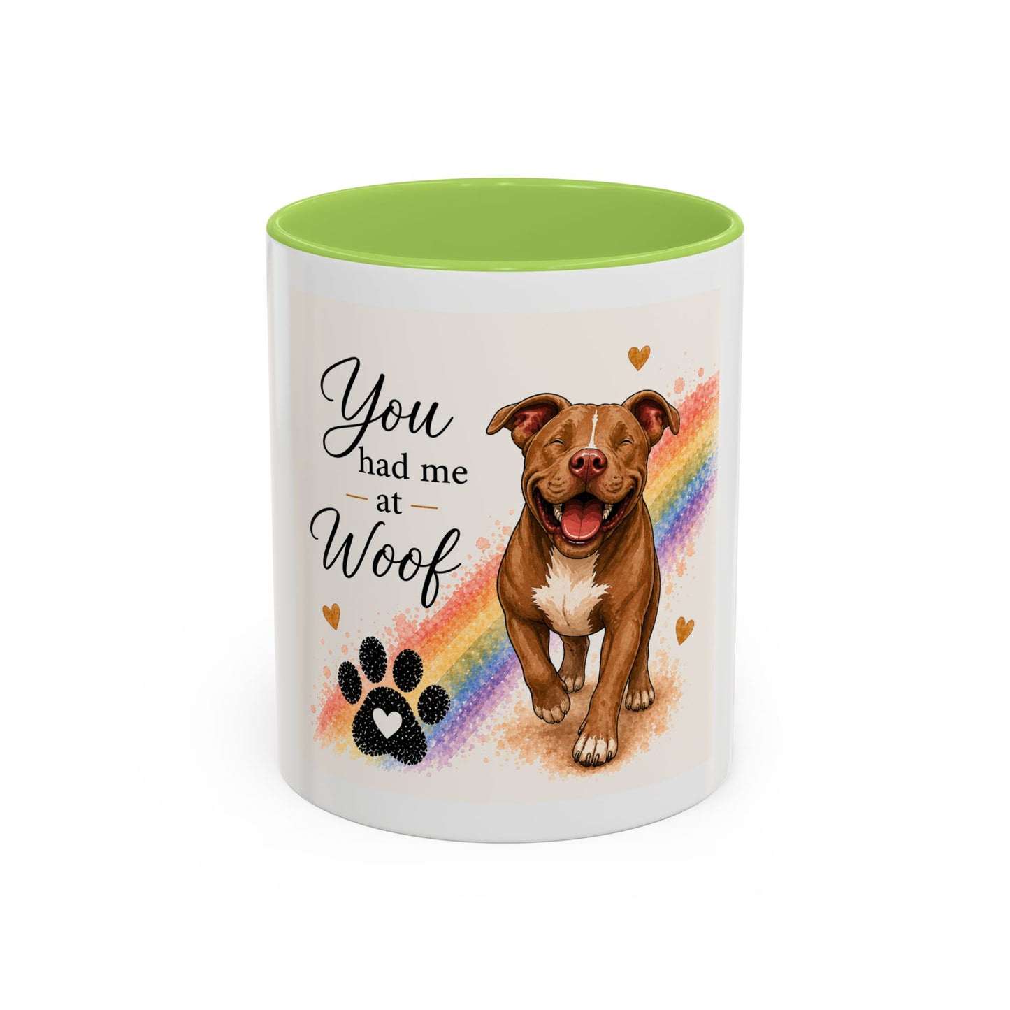 You Had Me At Woof Accent Coffee Mug | Paw print, rainbow