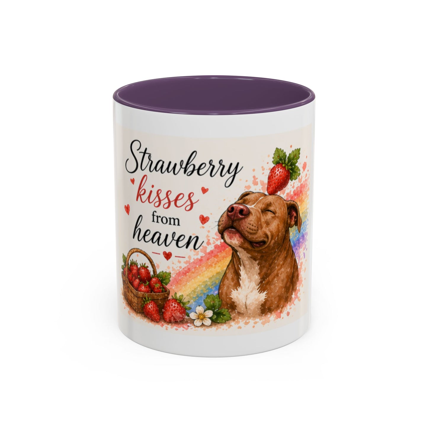 Strawberry Kisses From Heaven Accent Coffee Mug | Paw print, rainbow