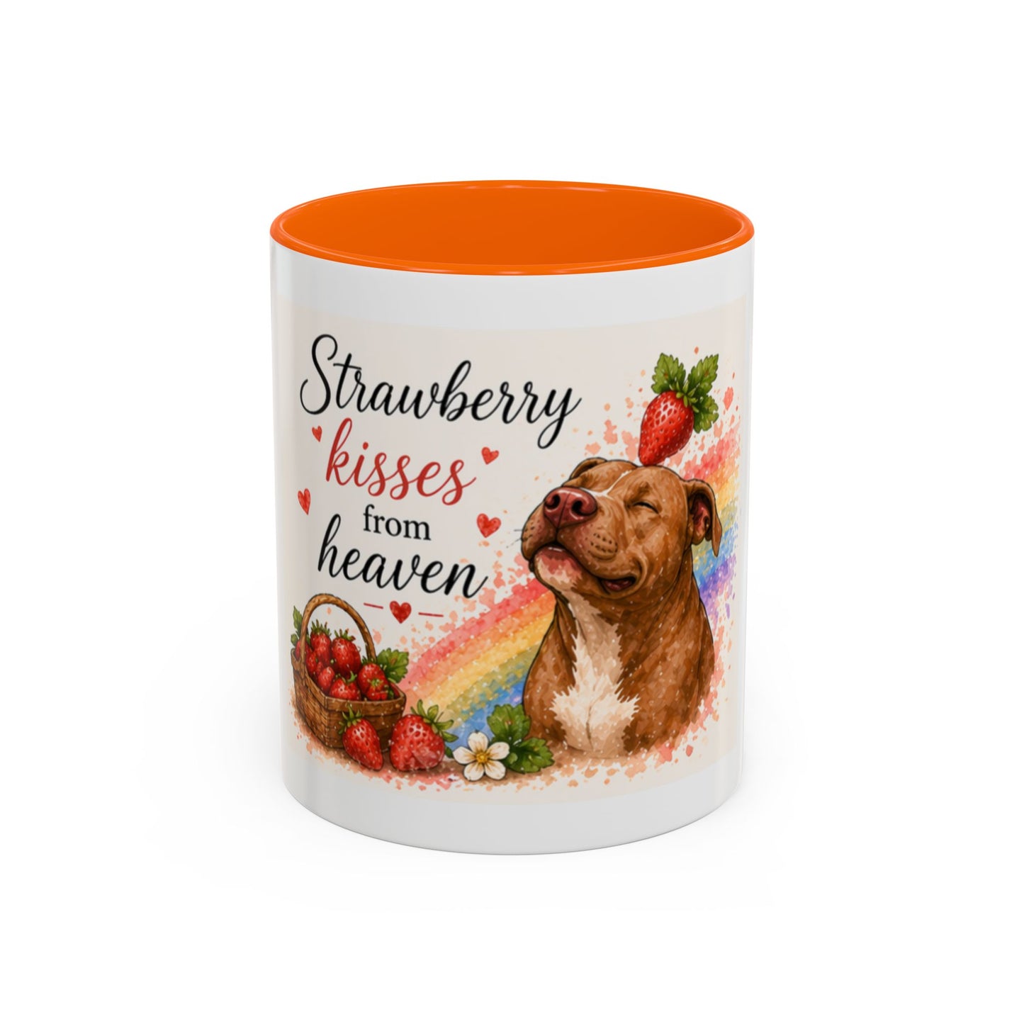 Strawberry Kisses From Heaven Accent Coffee Mug | Paw print, rainbow