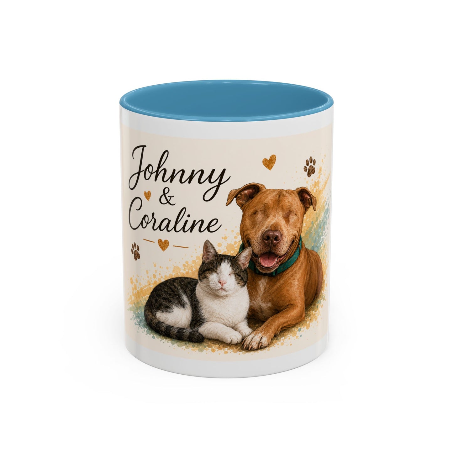 Johnny & Coraline Accent Coffee Mug | Paw print, rainbow