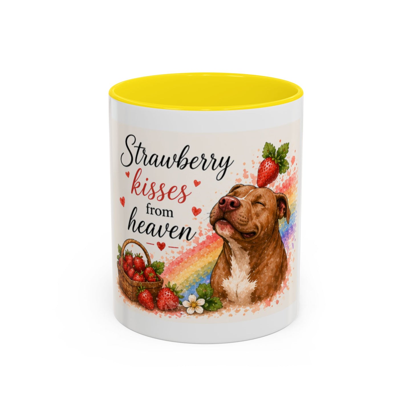 Strawberry Kisses From Heaven Accent Coffee Mug | Paw print, rainbow