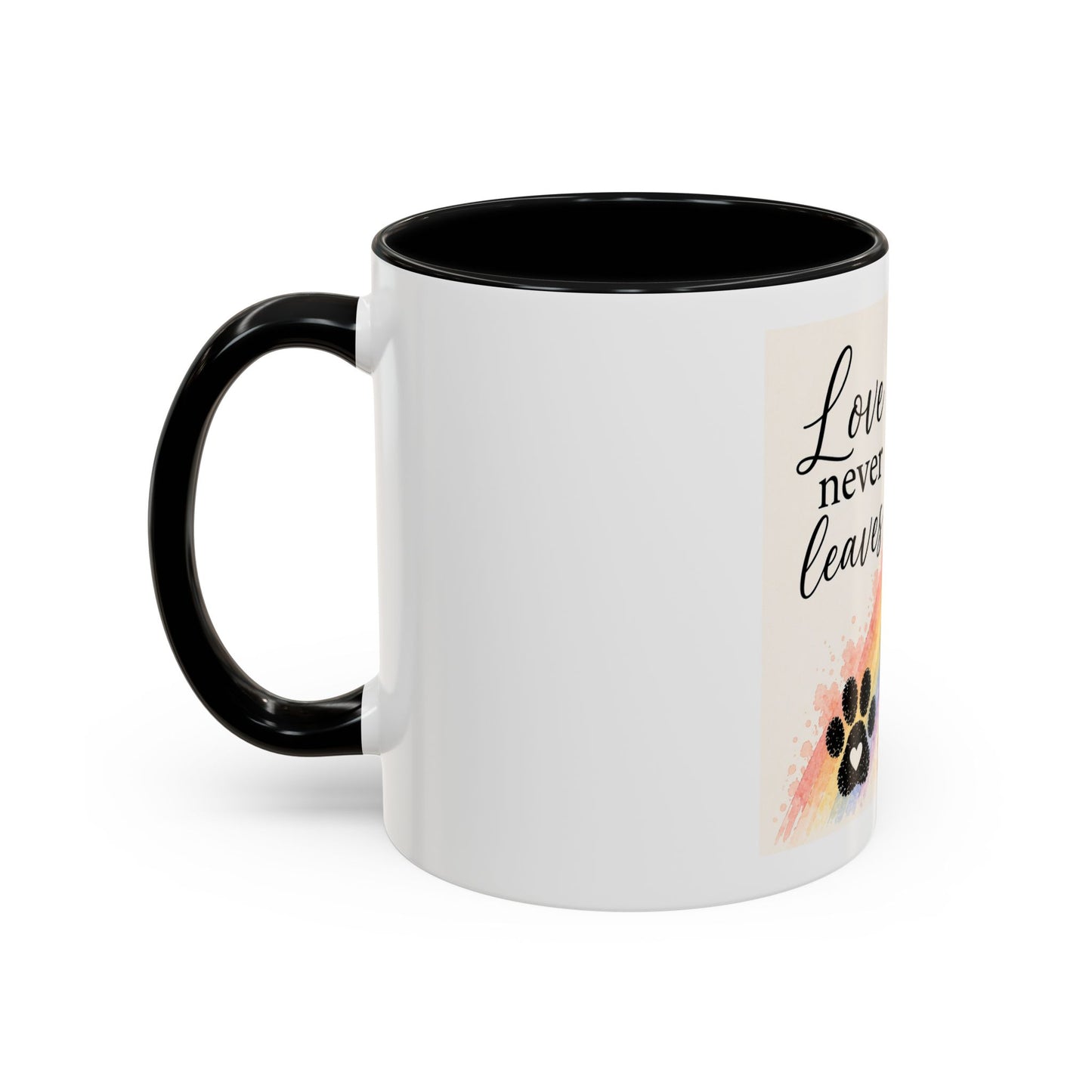Love Never Leaves Accent Coffee Mug | Paw print, rainbow
