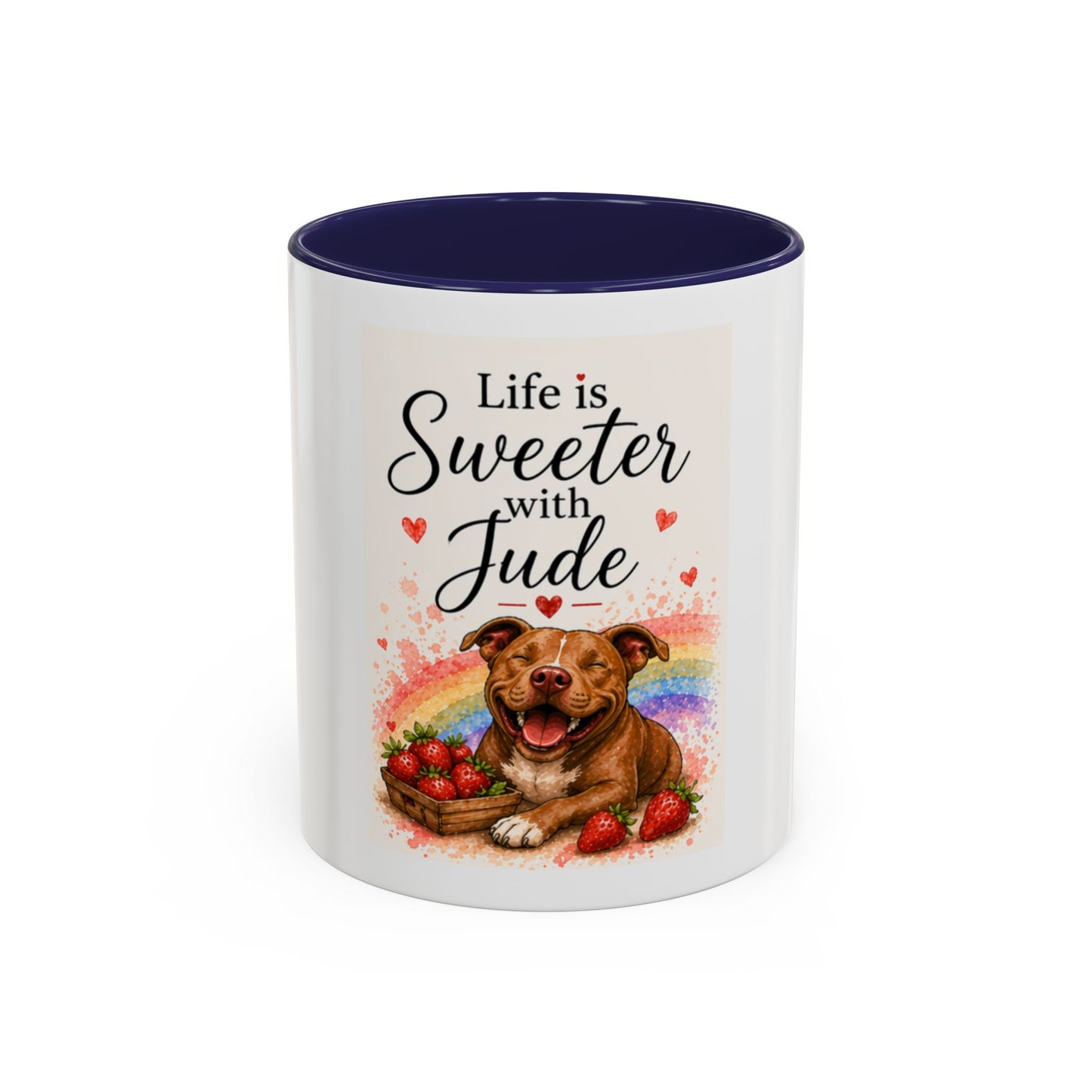 Life Is Sweeter With Jude Accent Coffee Mug | Paw print, rainbow