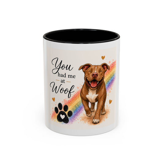You Had Me At Woof Accent Coffee Mug | Paw print, rainbow