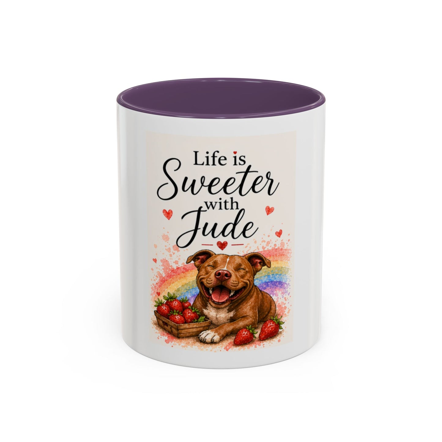 Life Is Sweeter With Jude Accent Coffee Mug | Paw print, rainbow