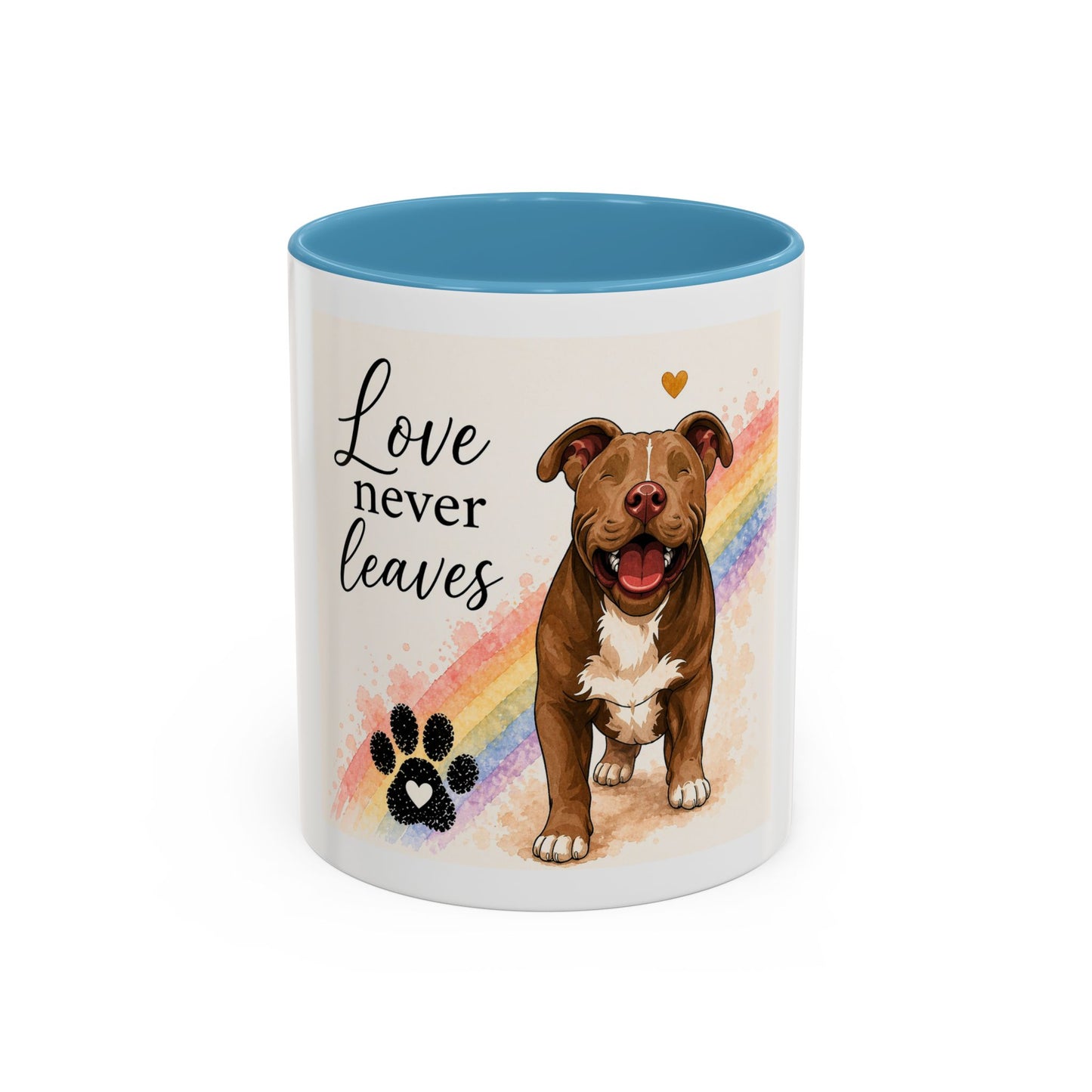 Love Never Leaves Accent Coffee Mug | Paw print, rainbow