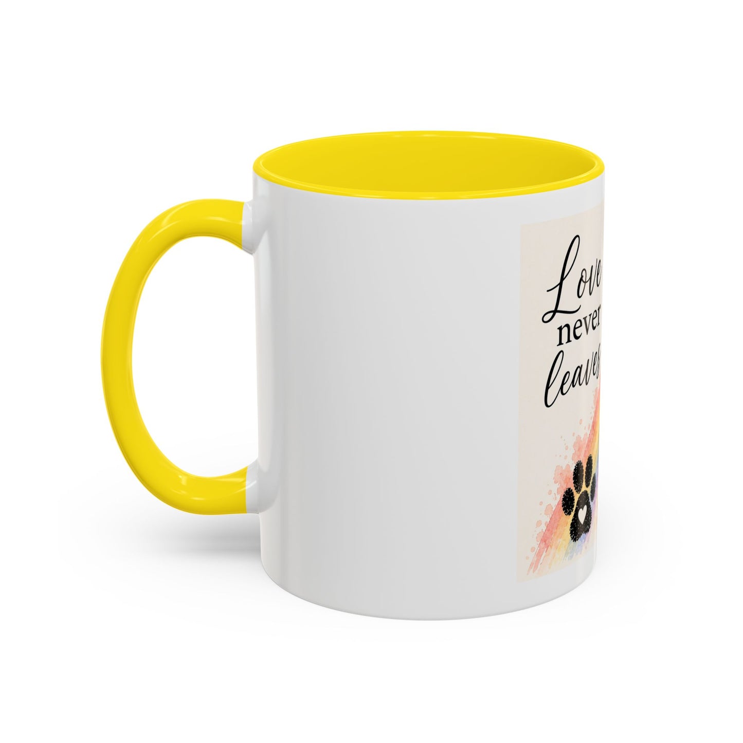 Love Never Leaves Accent Coffee Mug | Paw print, rainbow