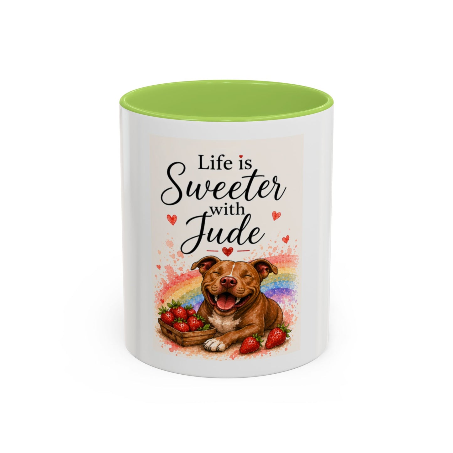 Life Is Sweeter With Jude Accent Coffee Mug | Paw print, rainbow