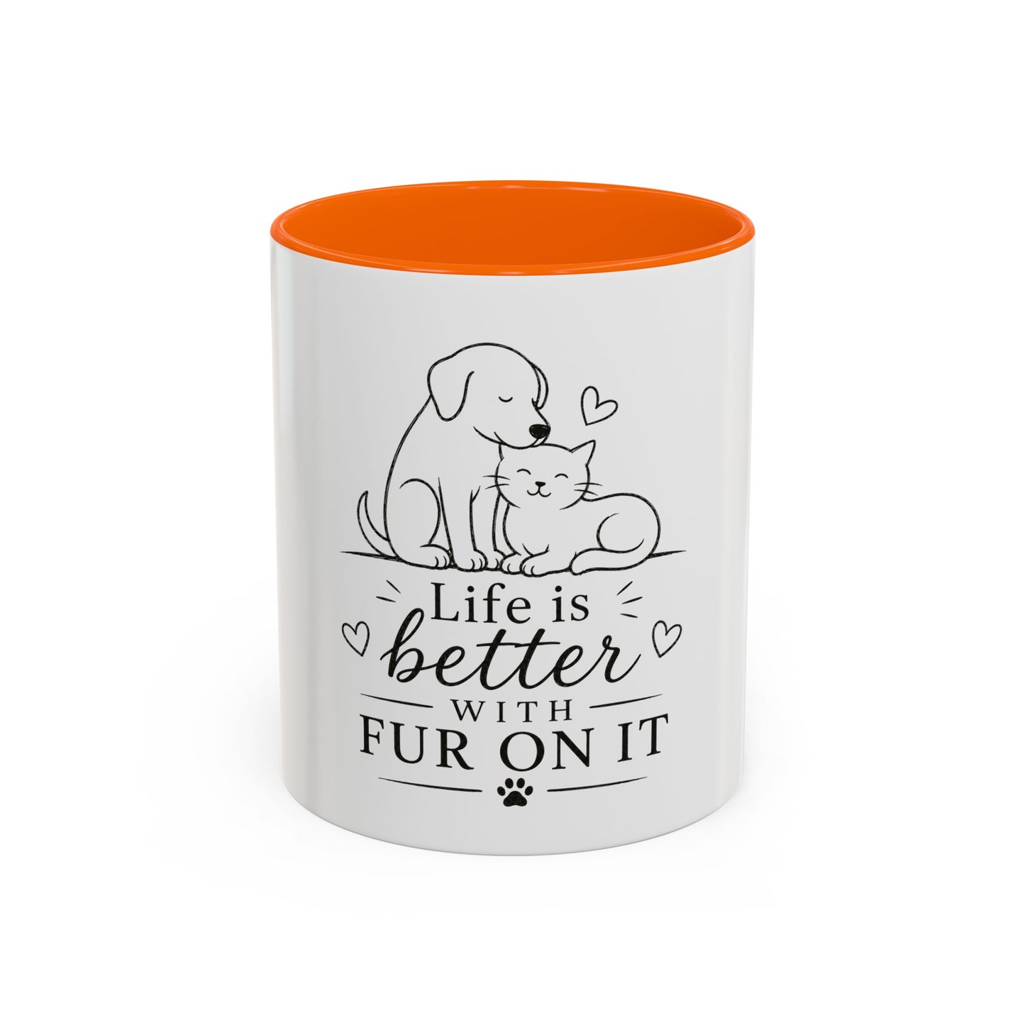 Life Is Better With Fur On It Mug | Cat and Dog Illustration Coffee Mug