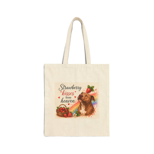 Strawberry Kisses From Heaven Tote Bag – Cute Guinea Pig & Rainbow Cotton Canvas Shopper