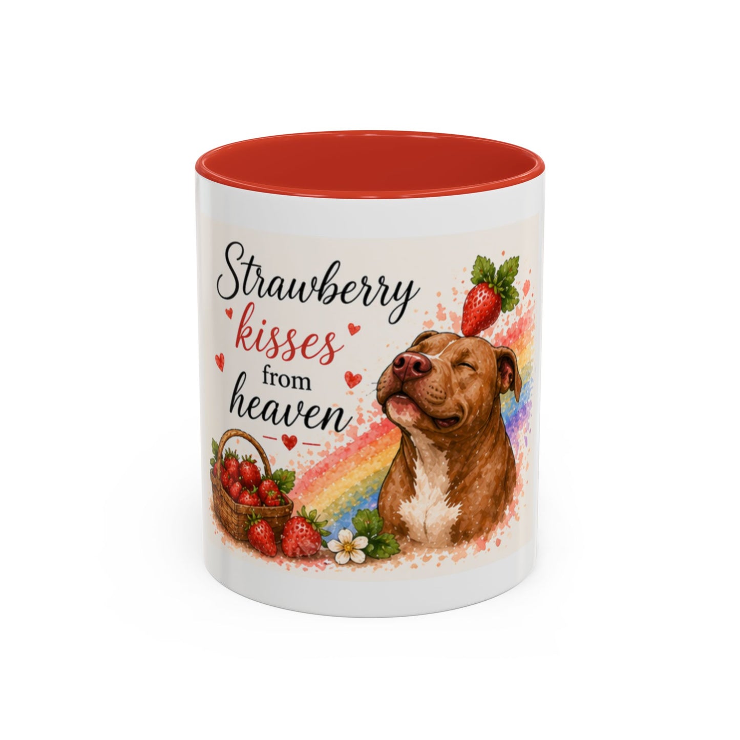 Strawberry Kisses From Heaven Accent Coffee Mug | Paw print, rainbow