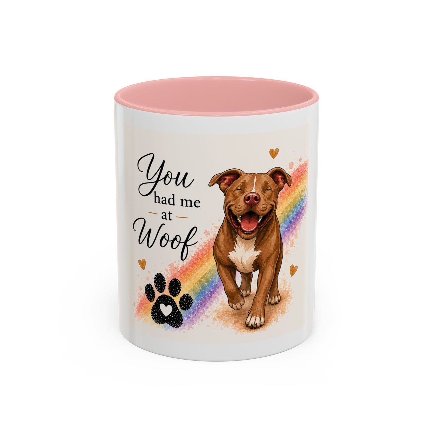 You Had Me At Woof Accent Coffee Mug | Paw print, rainbow