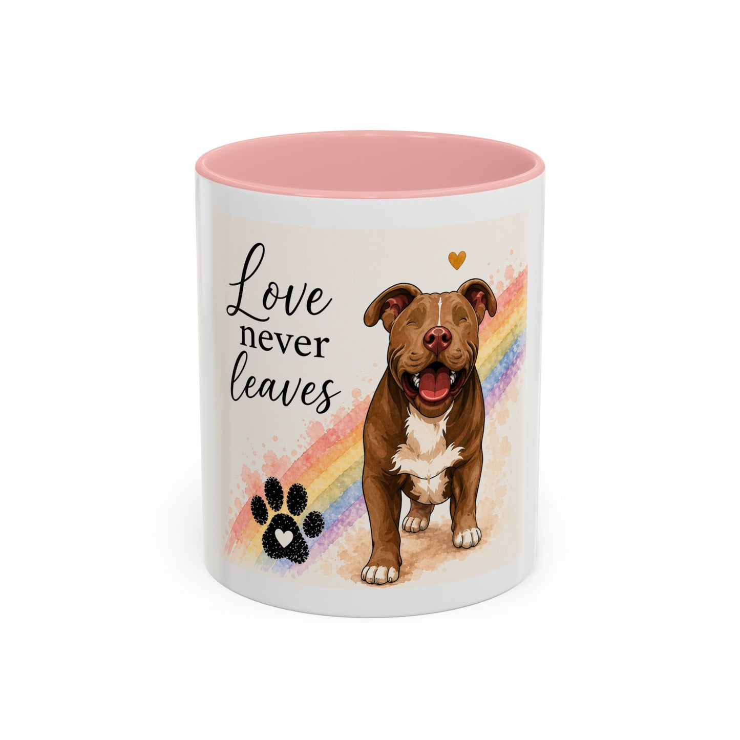 Love Never Leaves Accent Coffee Mug | Paw print, rainbow