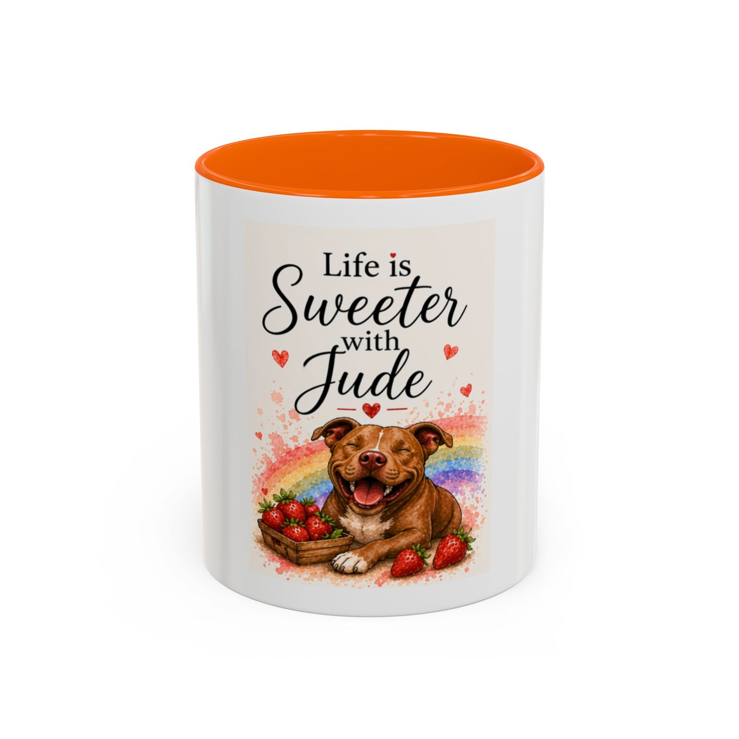 Life Is Sweeter With Jude Accent Coffee Mug | Paw print, rainbow