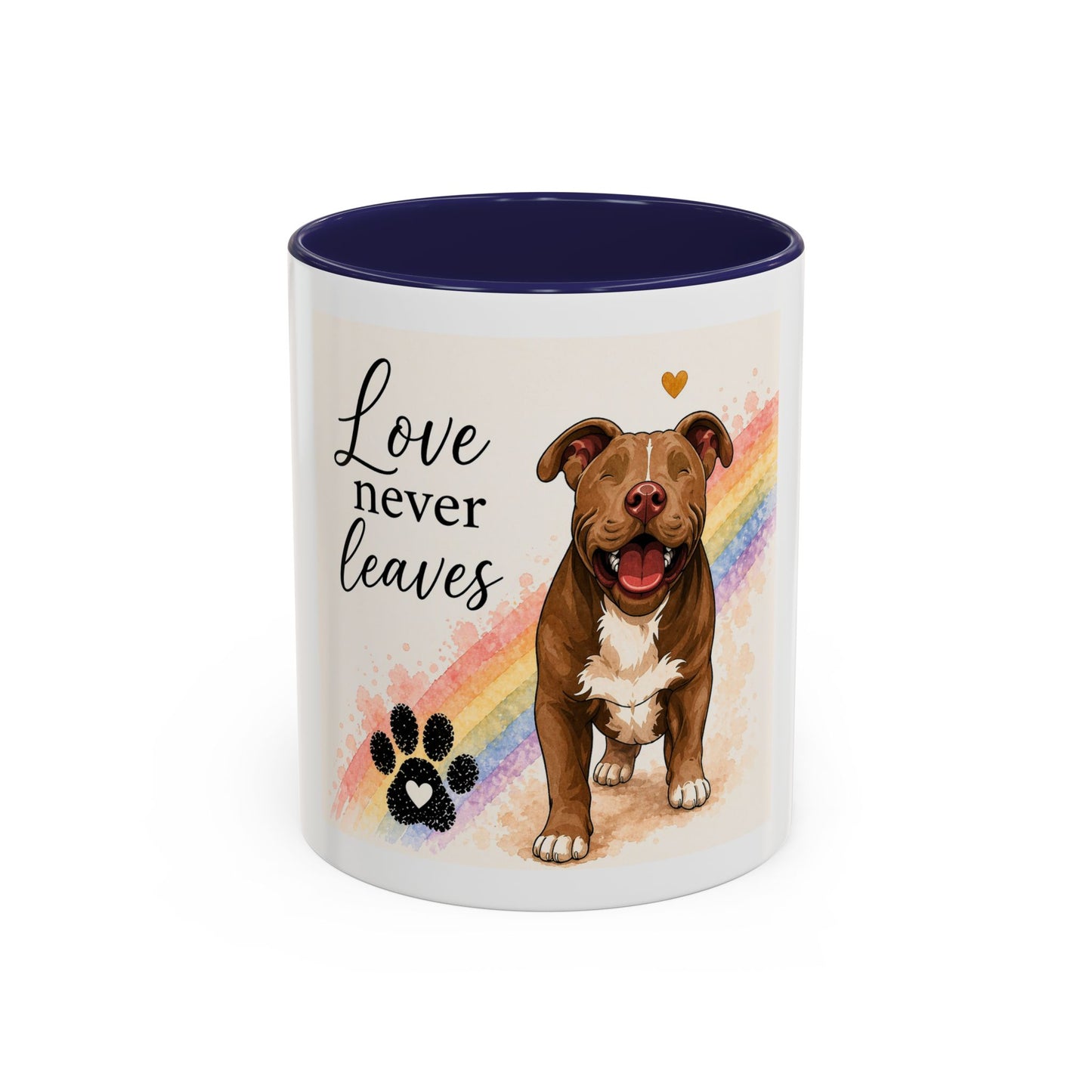 Love Never Leaves Accent Coffee Mug | Paw print, rainbow