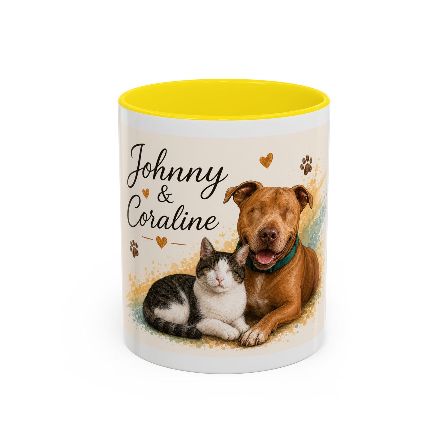 Johnny & Coraline Accent Coffee Mug | Paw print, rainbow