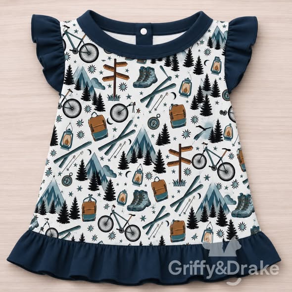 GRIFFY & DRAKE - "Adventure Awaits" Ruffle Shirt - MEDIUM - IN STOCK ITEM