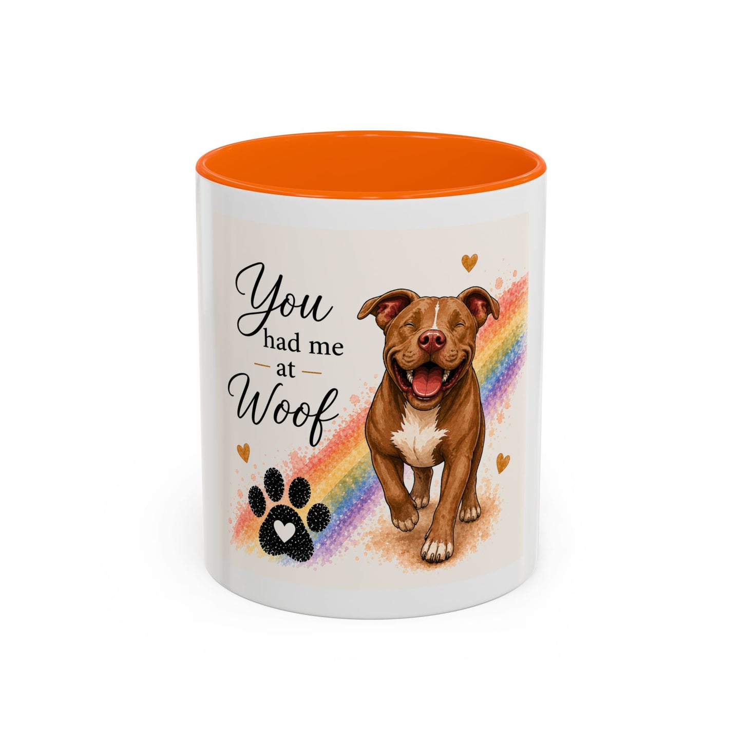 You Had Me At Woof Accent Coffee Mug | Paw print, rainbow