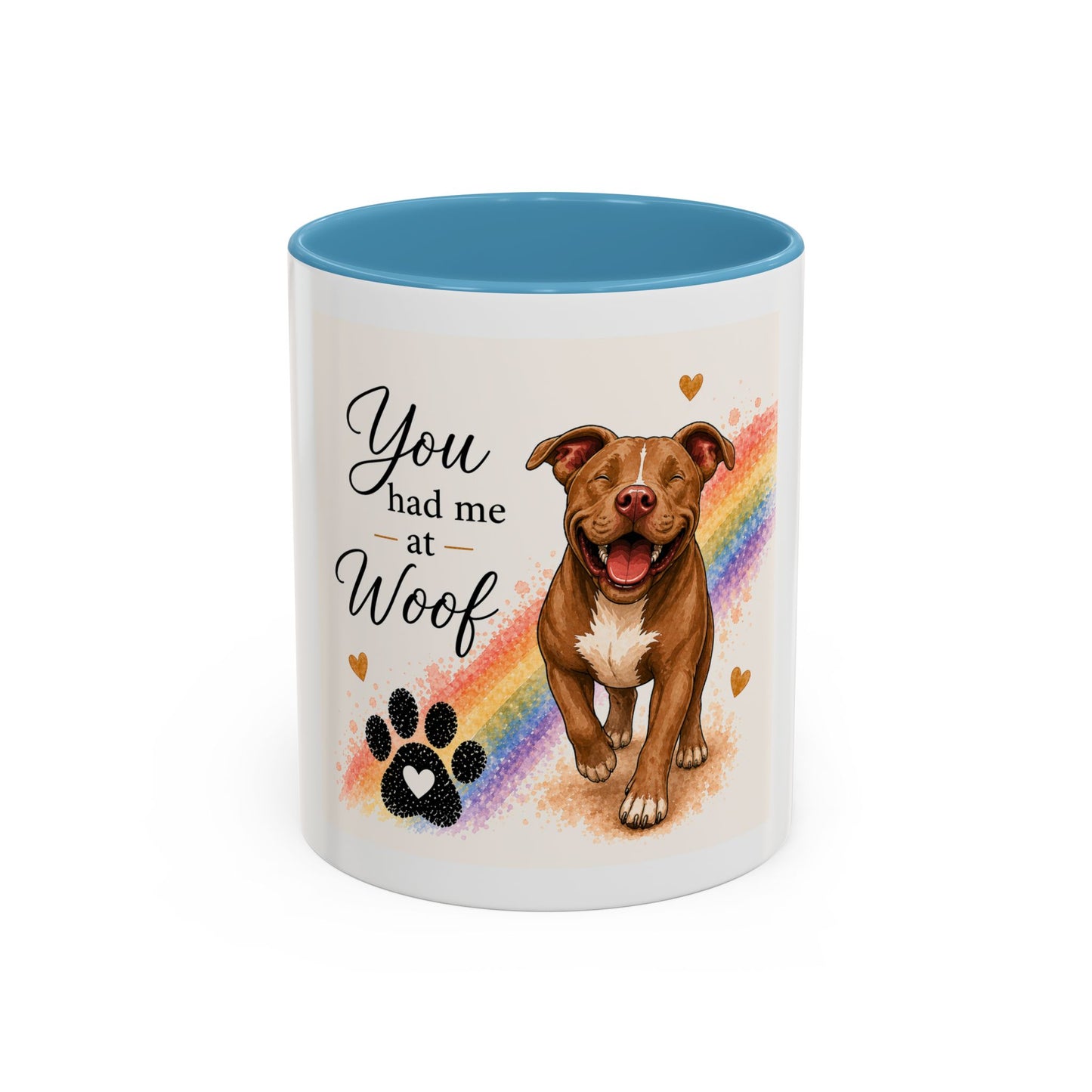 You Had Me At Woof Accent Coffee Mug | Paw print, rainbow