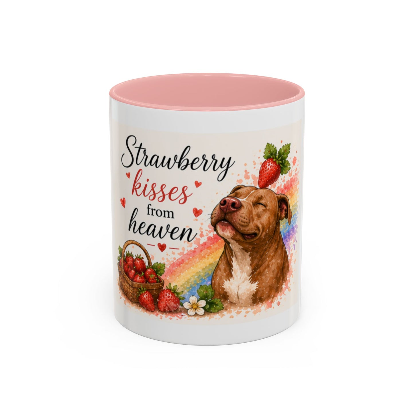 Strawberry Kisses From Heaven Accent Coffee Mug | Paw print, rainbow