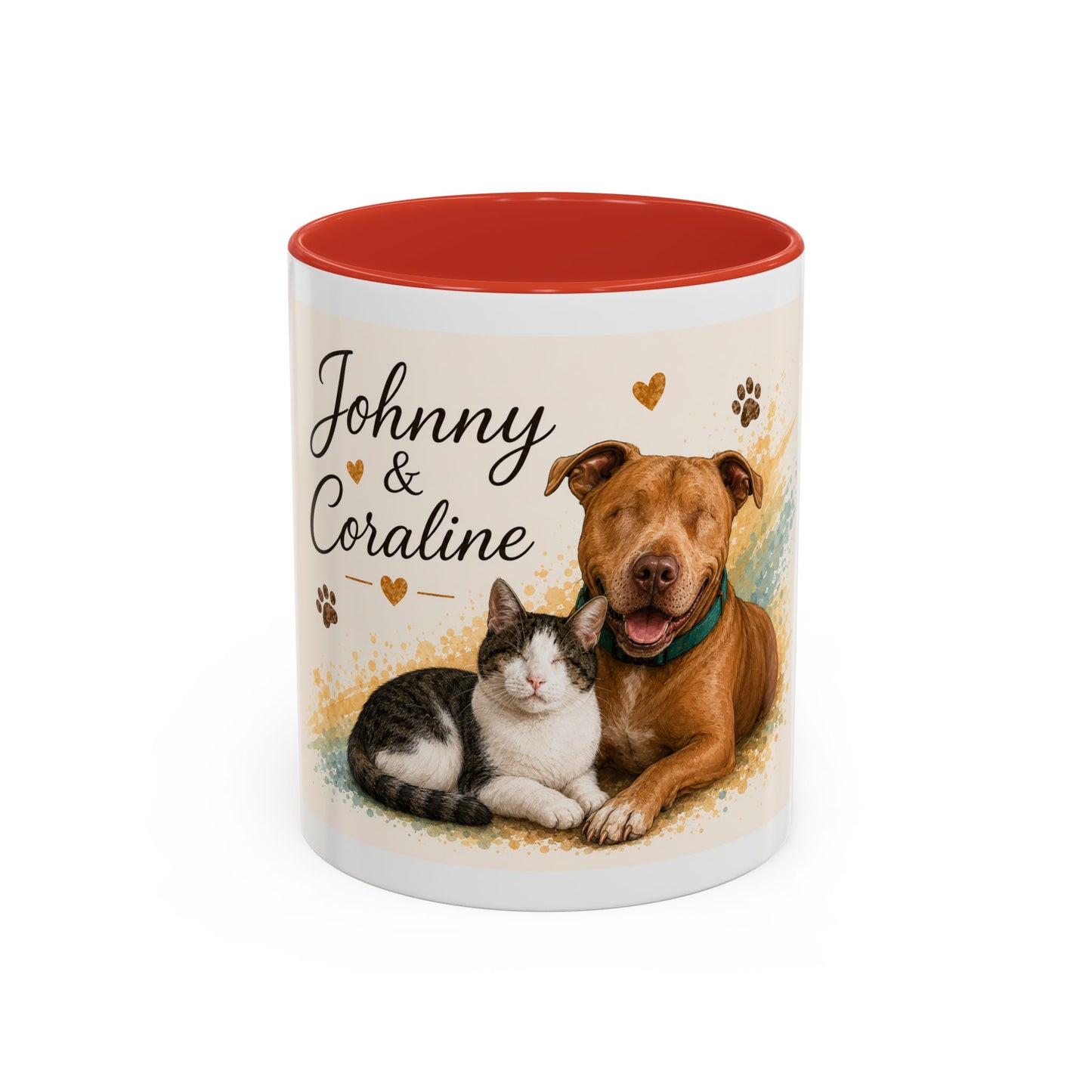 Johnny & Coraline Accent Coffee Mug | Paw print, rainbow