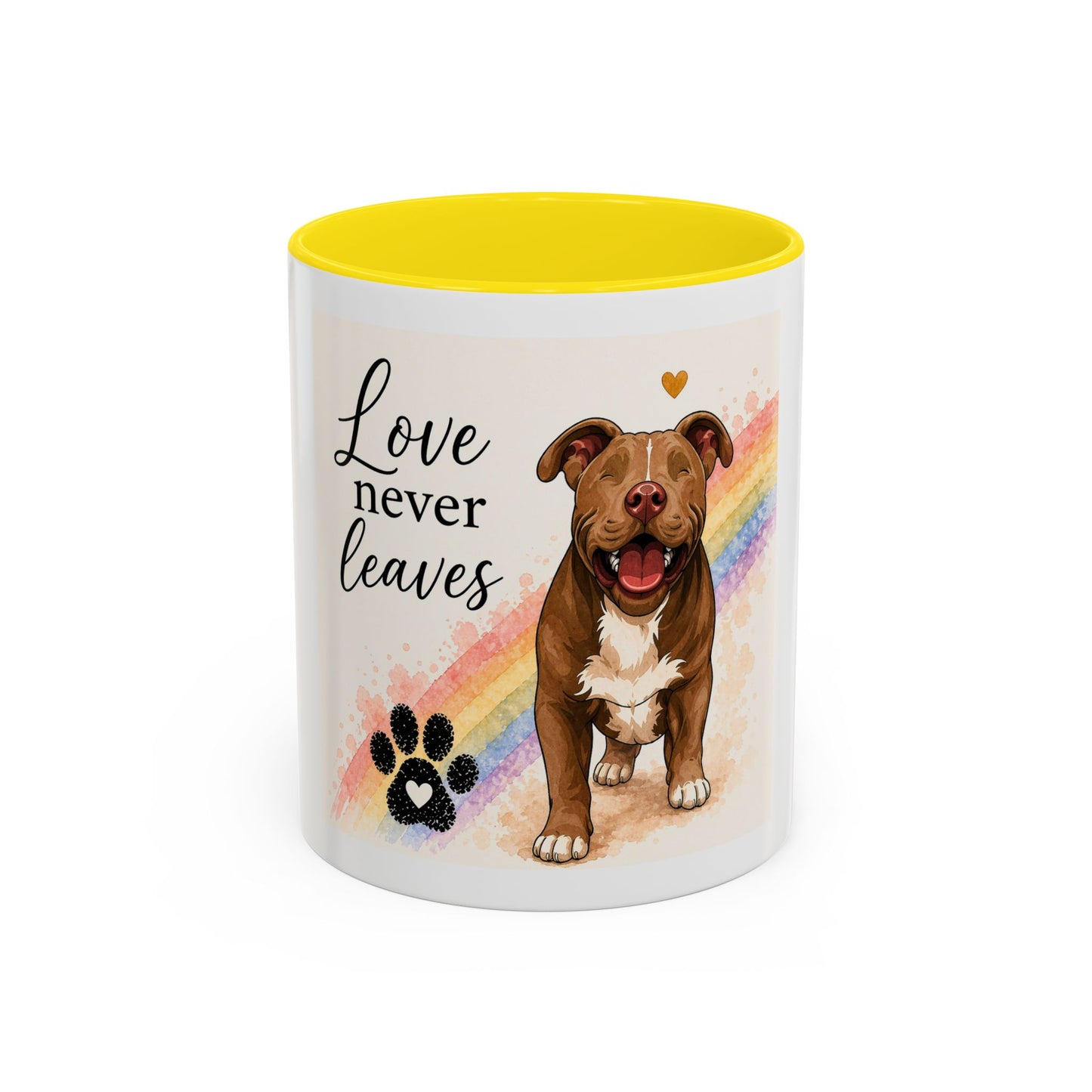 Love Never Leaves Accent Coffee Mug | Paw print, rainbow