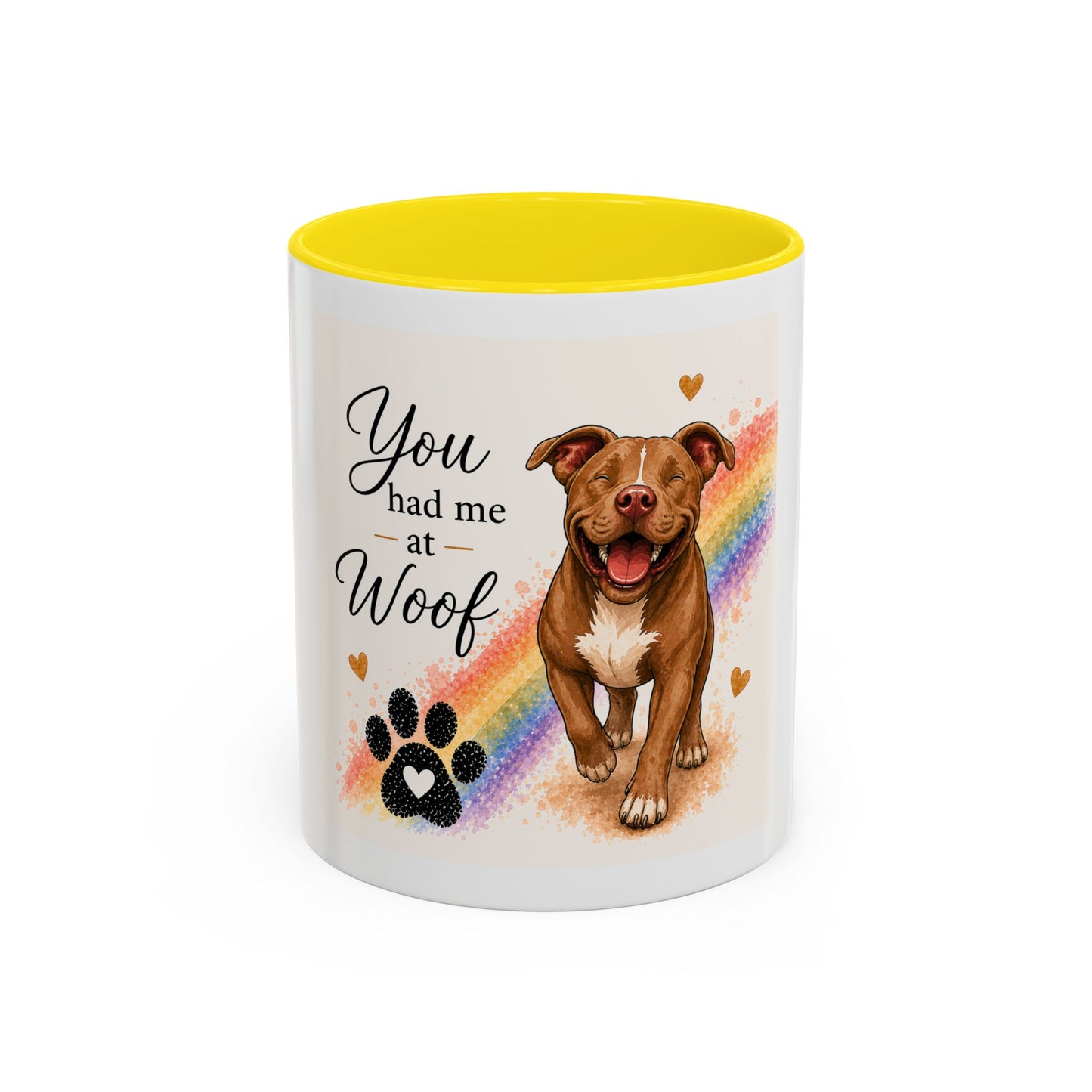 You Had Me At Woof Accent Coffee Mug | Paw print, rainbow